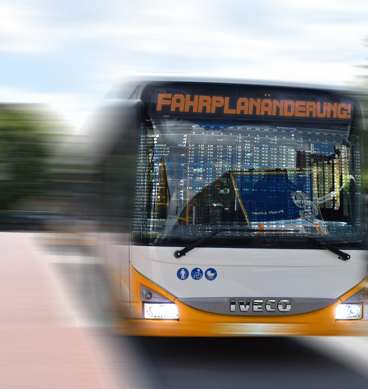 Auf dem Bild ist ein Bus abgebildet mit der Aufschrift Fahrplanänderung