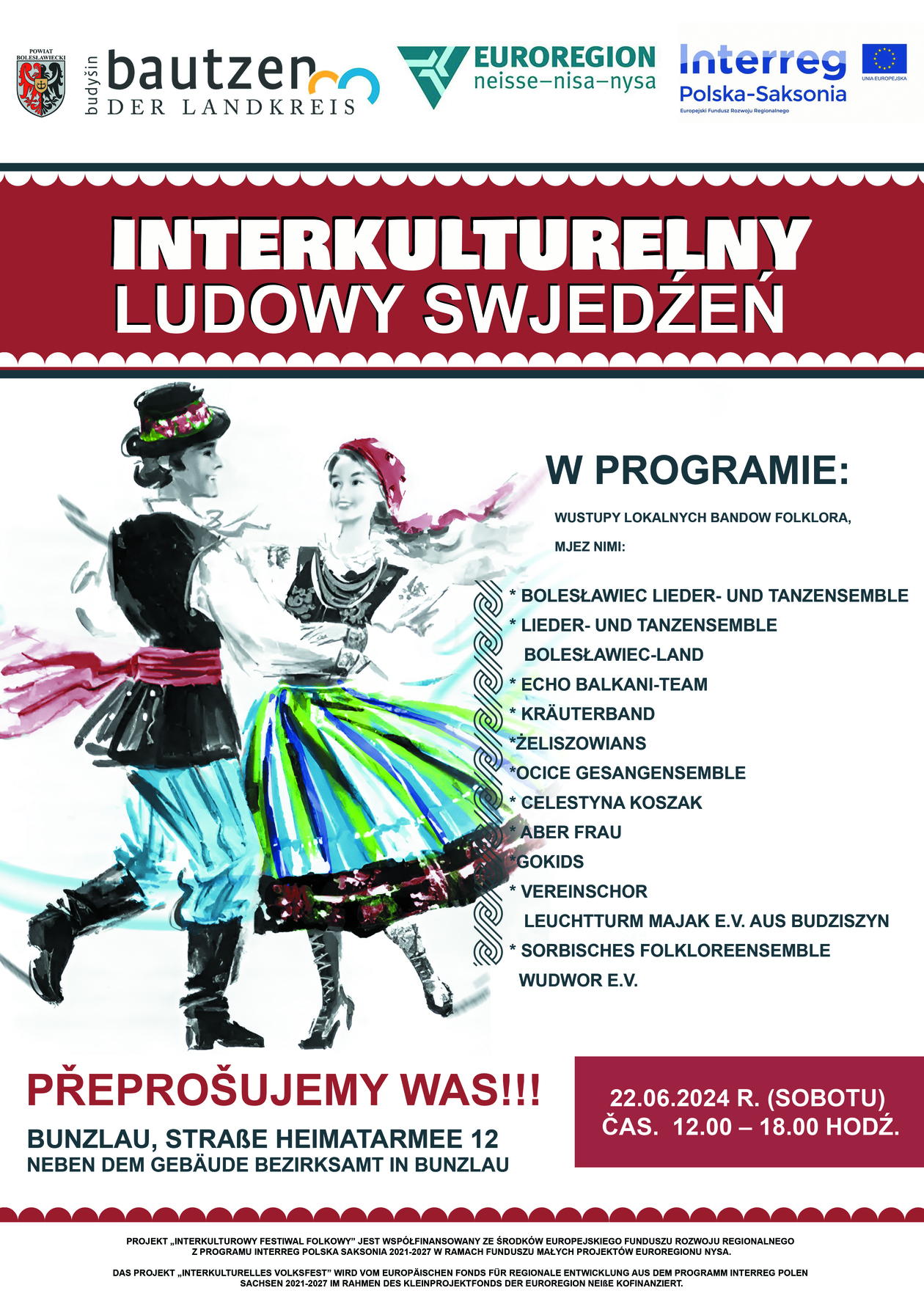 Plakat zum Ablauf des Interkulturellen Volksfestes 2024 in Bunzlau