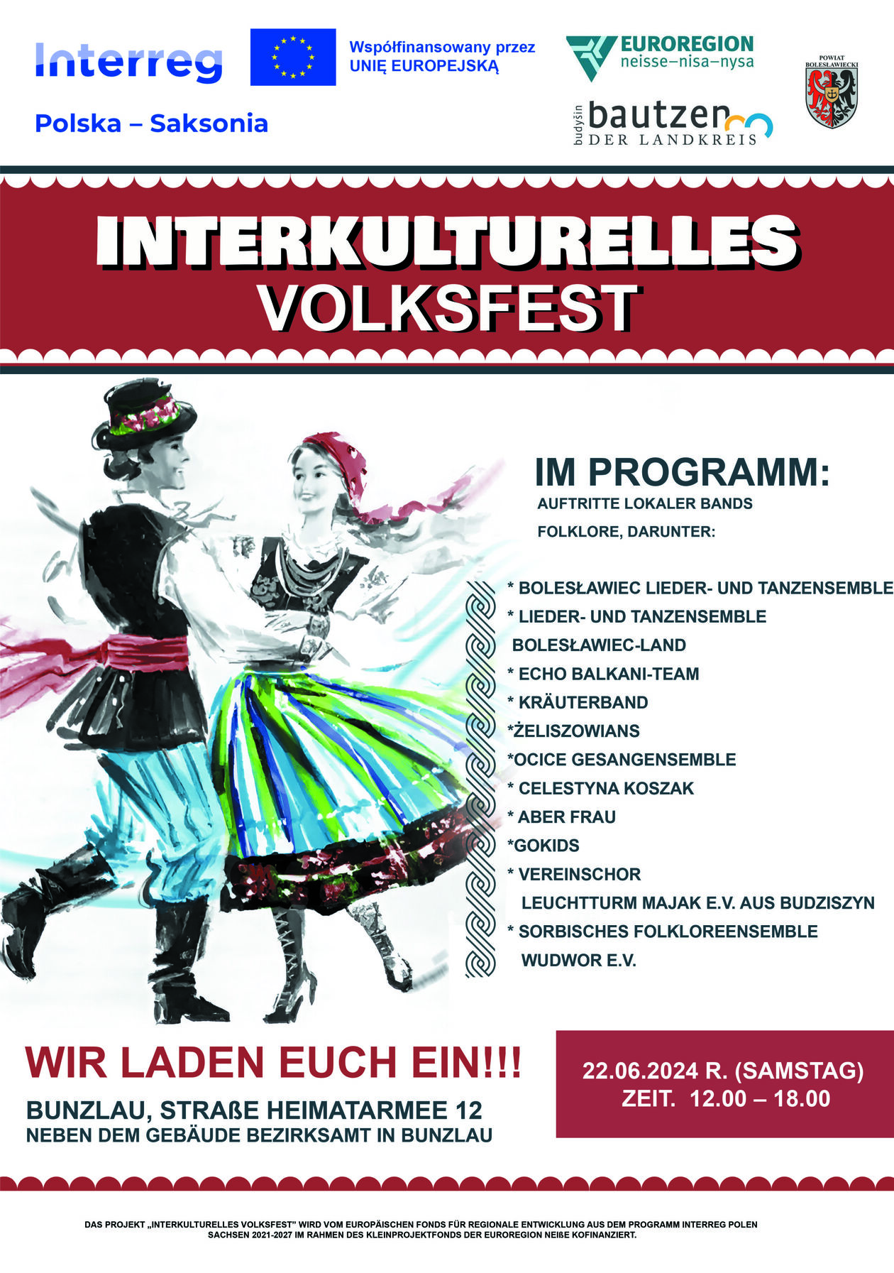 Plakat zum Ablauf des Interkulturellen Volksfestes 2024 in Bunzlau